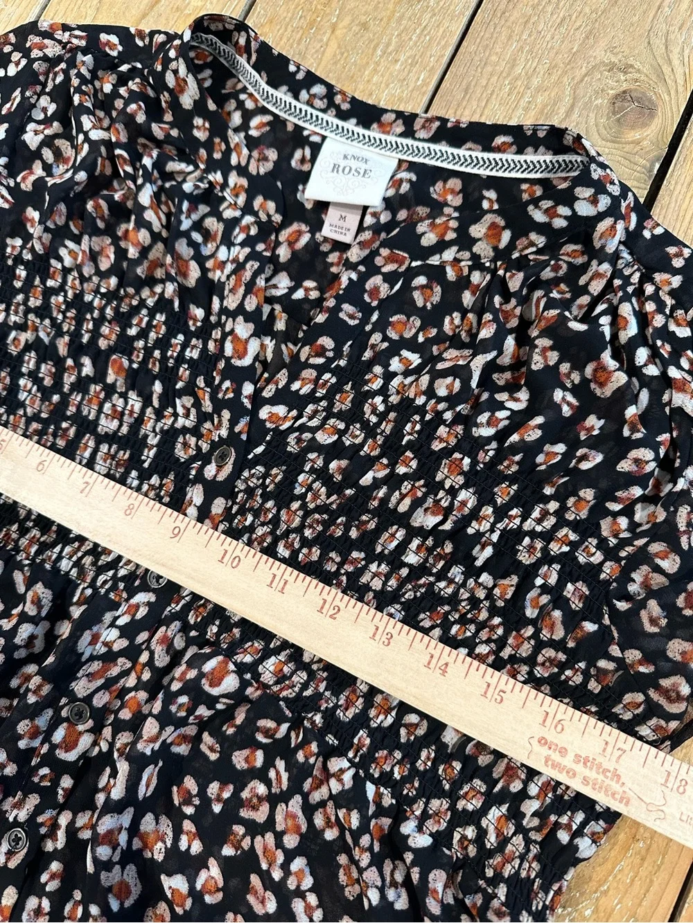 Knox Rose Black Leopard-Print Smocked-Waist Blouse - Picture 11 of 12